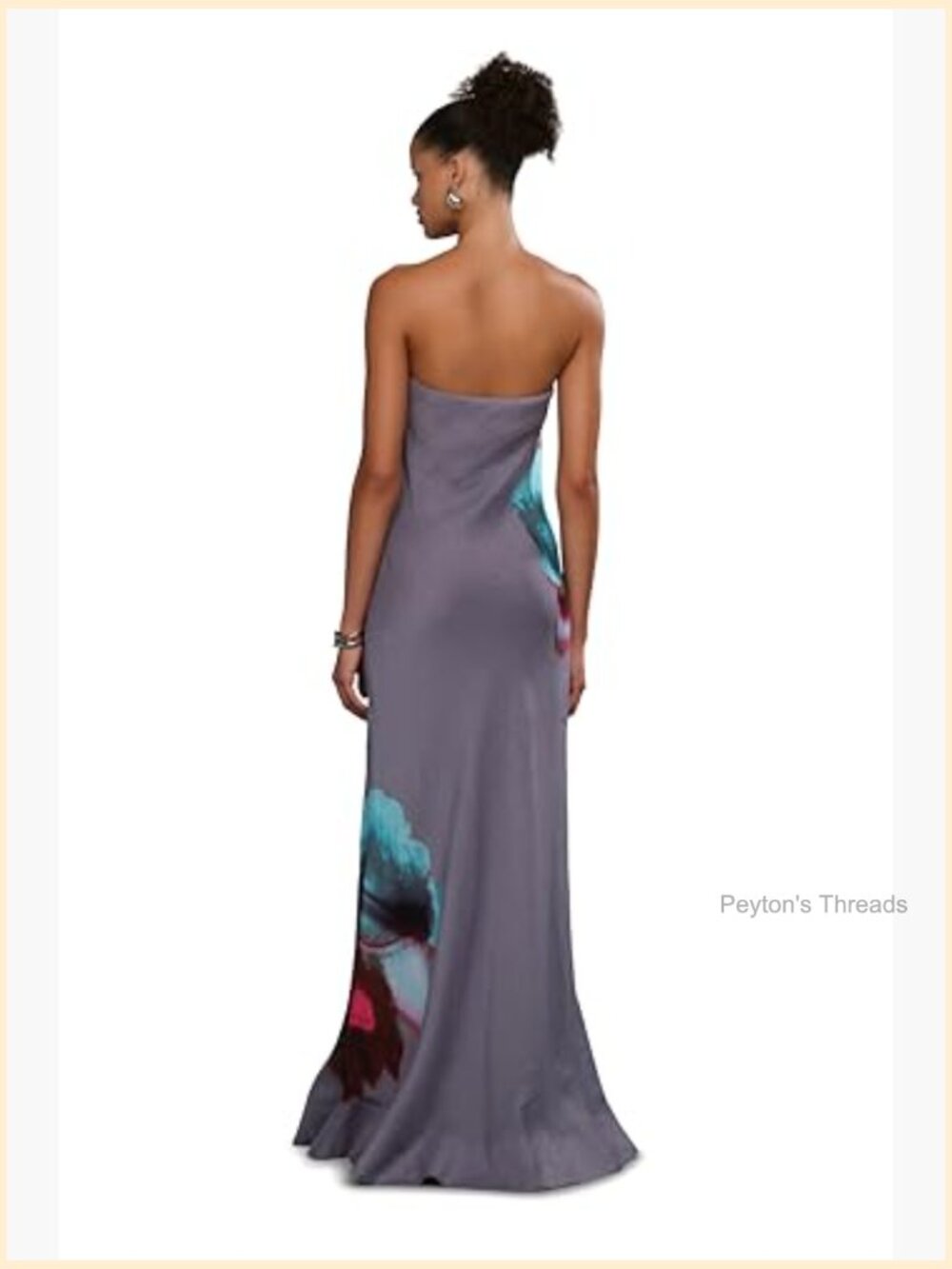 Linen Silk Shift Dress Square Neck Strapless Maxi Dress with Zipper Back - Picture 3 of 5